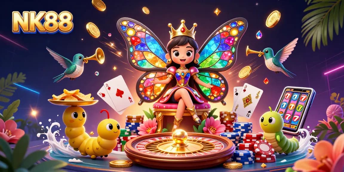 Experience NK88 with vibrant characters and dynamic casino elements illustrating thrilling gameplay.