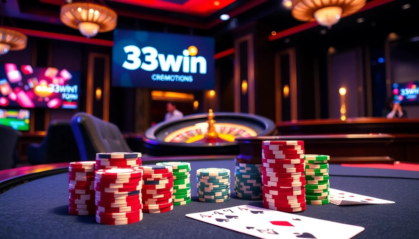 Experience the thrill of high-stakes poker with 33win1 in a luxurious casino setting.