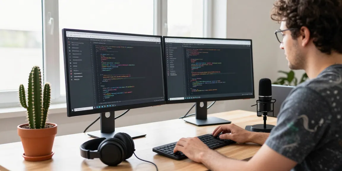 Download Telegram: Developer engaging with dual monitors showcasing the app interface in a modern tech workspace.