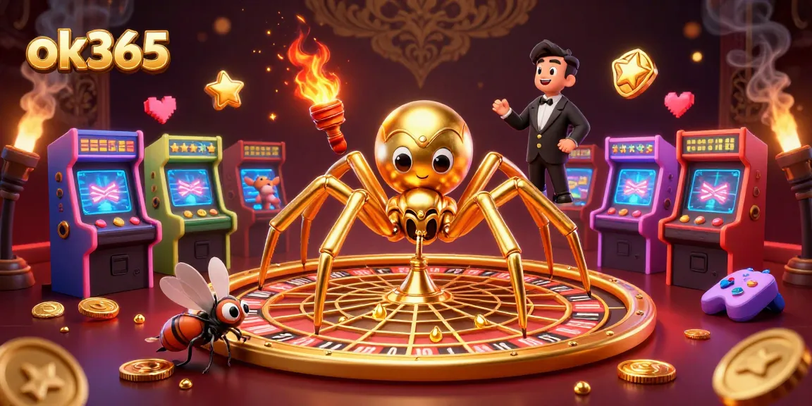 Engage with ok365 by placing bets at a roulette wheel spun by a golden spider and centipede dealer.