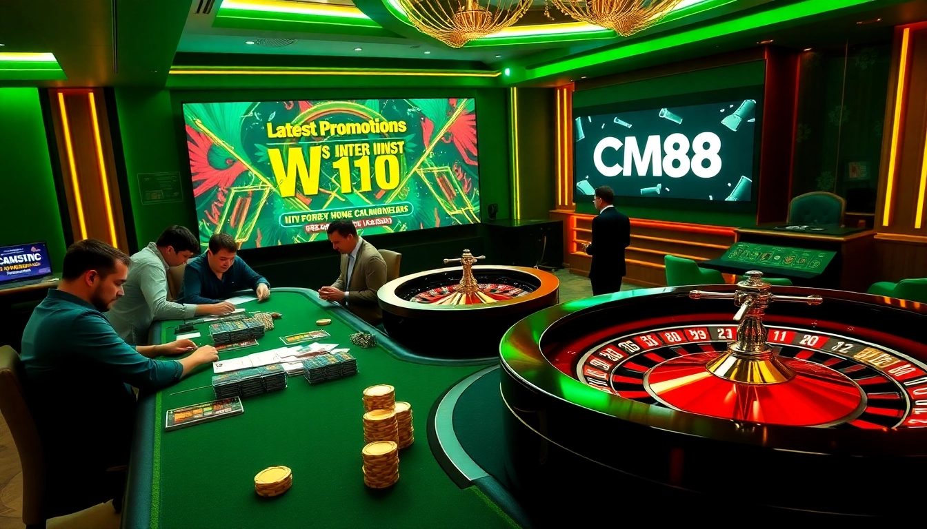 Players enjoying a high-stakes poker game at CM88, showcasing chips and vibrant casino ambiance.