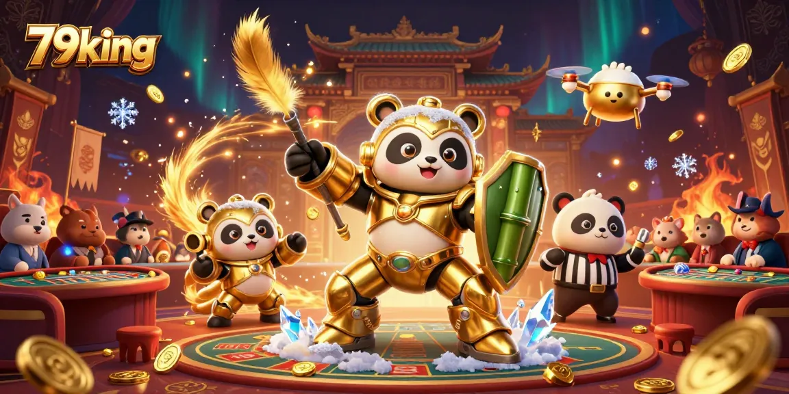 Experience the thrilling world of 79king with a mech-suit panda in an electrifying live casino.