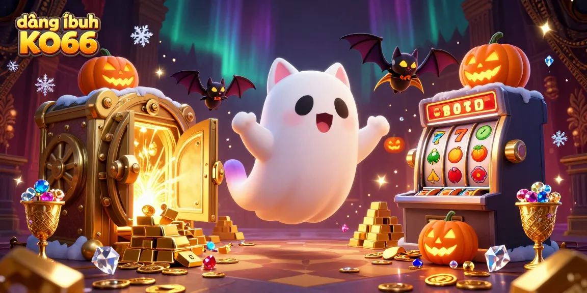 Experience exciting gameplay with đăng nhập KO66 amidst a haunted casino, featuring glowing jack-o-lanterns and sparkling treasures.