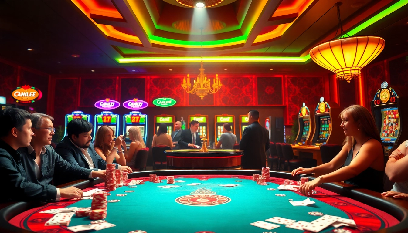 Excited players engaging at a poker table scene illustrating the vibrant atmosphere of https://s8hn.com/ casino excitement with luxury elements.
