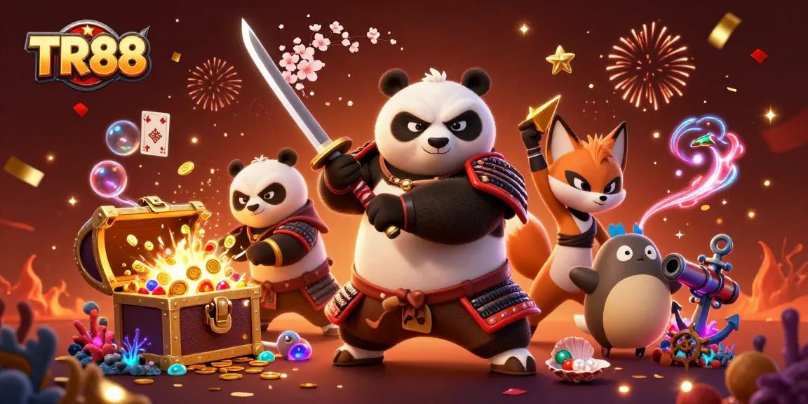 Experience thrilling adventures at TR88 casino with vibrant samurai and fox characters in action.