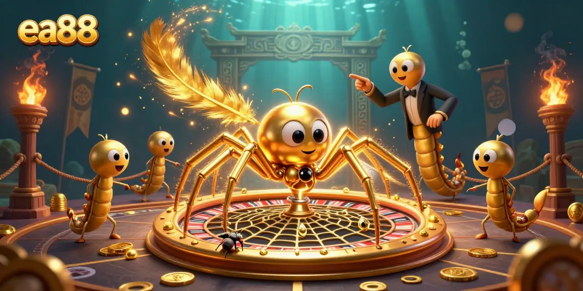 ea88 gaming scene featuring a spider and centipede interacting in a dynamic casino environment