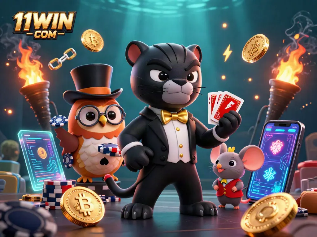 Engage in exciting gaming at 11WIN COM with stylish characters, poker chips and cryptocurrencies