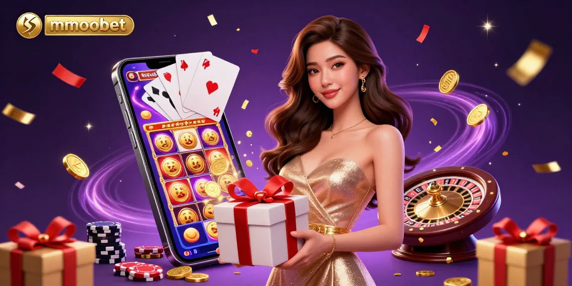 Experience mmoobet with a festive gambling theme featuring a captivating casino illustration.