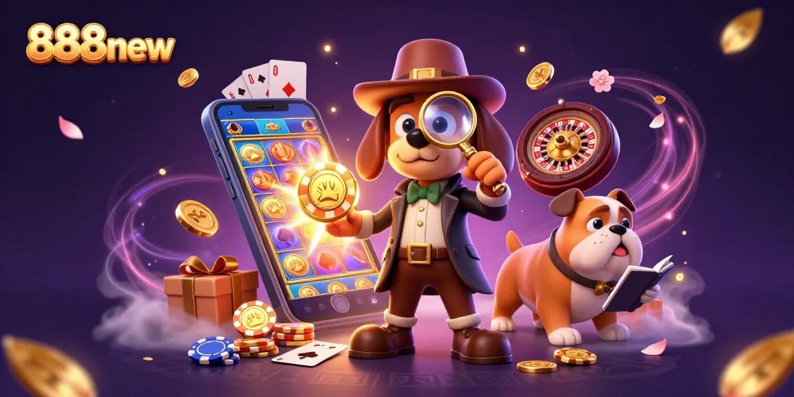 Engage with the vibrant 888new casino scene featuring a detective and various gaming elements.
