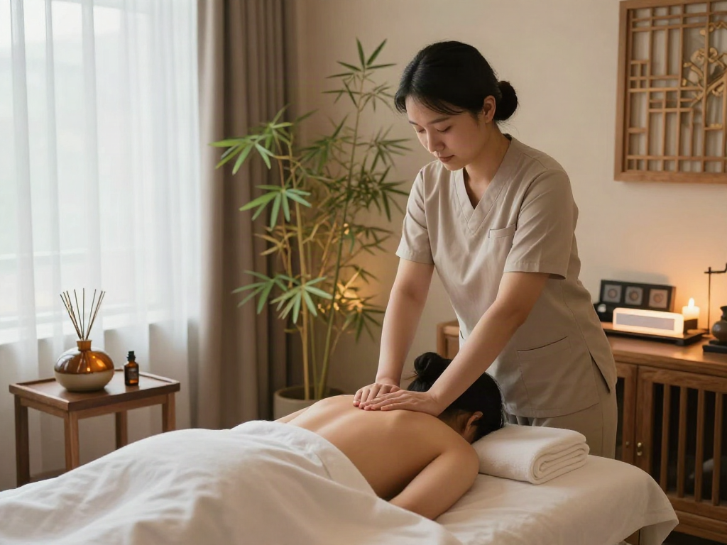 Relaxing 일산출장 massage therapy scene showcasing a tranquil studio ambiance.