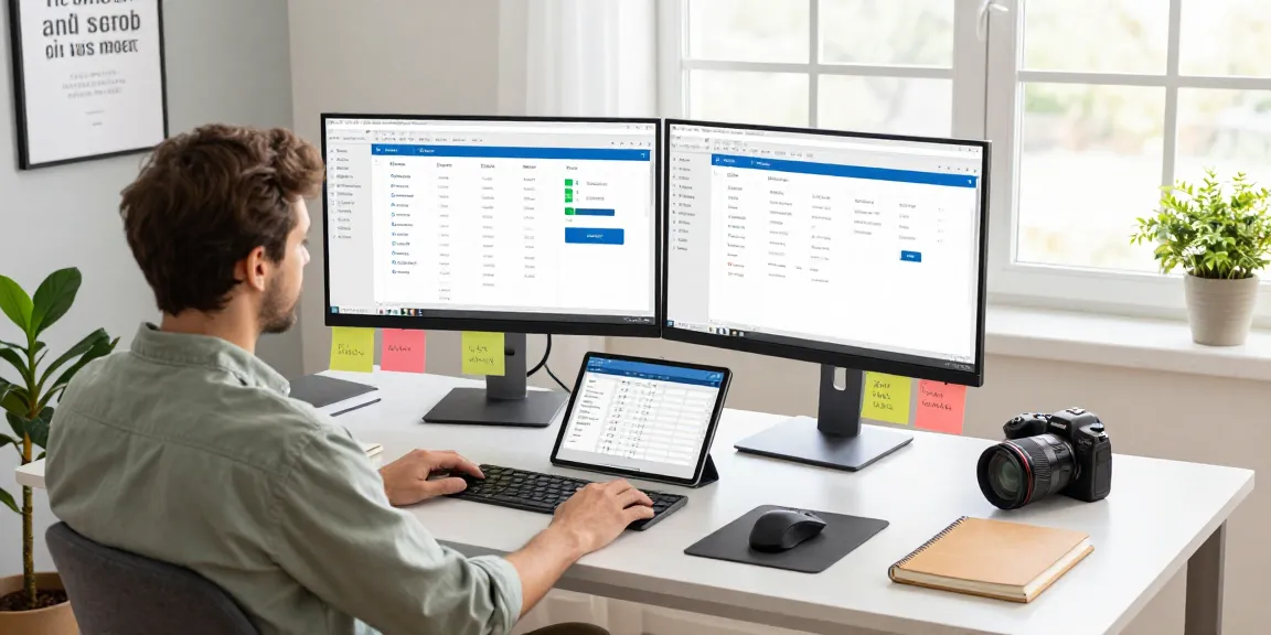 Download WPS Office with dual monitors showcasing productivity tools in a modern home office.