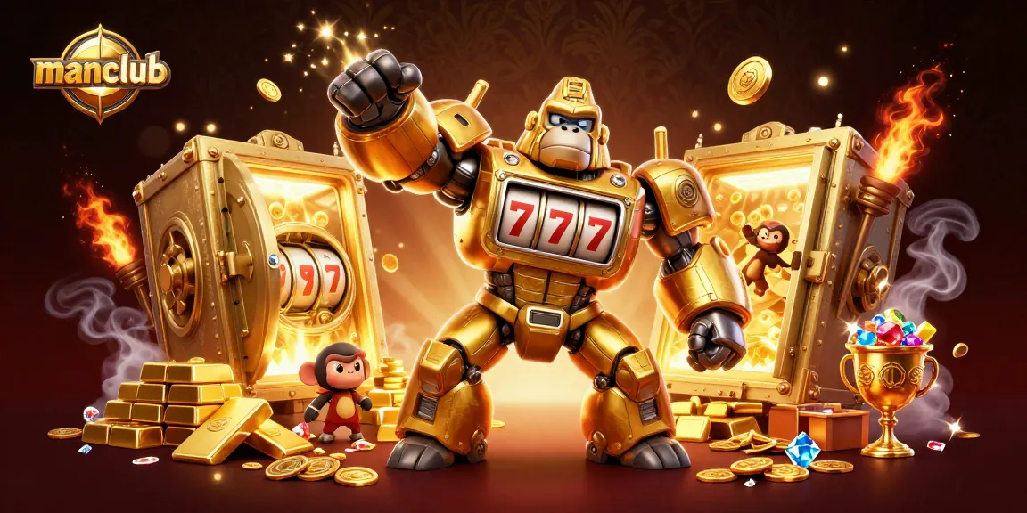 Experience thrilling gameplay with manclub's dynamic golden gorilla mech and exciting casino elements.