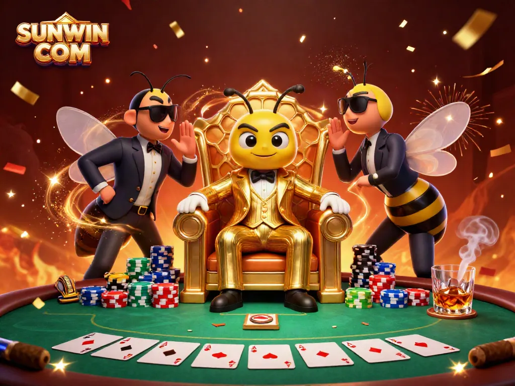 Experience thrilling gameplay at SUNWIN COM with a vibrant 3D casino scene featuring an engaging poker table.