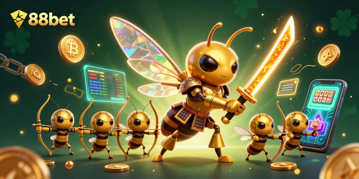 Engage with the vibrant world of 88bet through a stunning 3D illustration showcasing crypto casino elements and dynamic characters.