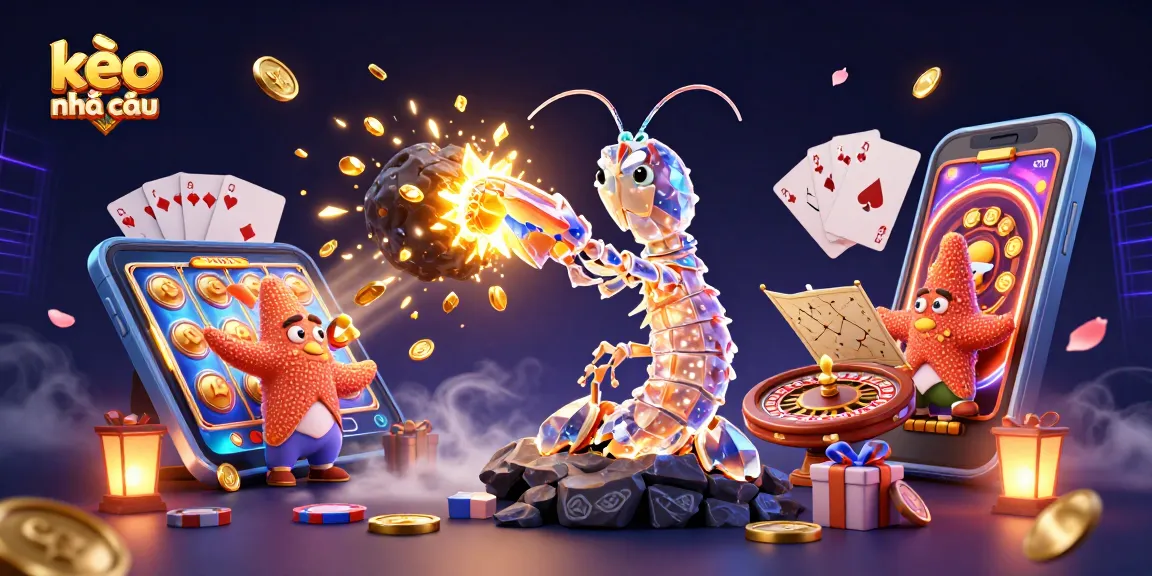 Explore kèo nhà cái game dynamics with vibrant samurai shrimp and starfish in a rich casino scene.
