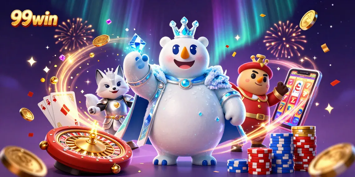 Win big with 99win's thrilling 3D casino scene, featuring vibrant characters and exciting game elements.