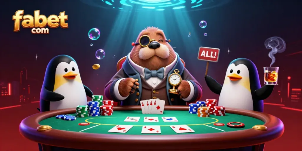 Engage in an underwater poker showdown featuring fabet com's vibrant game elements with charming characters.