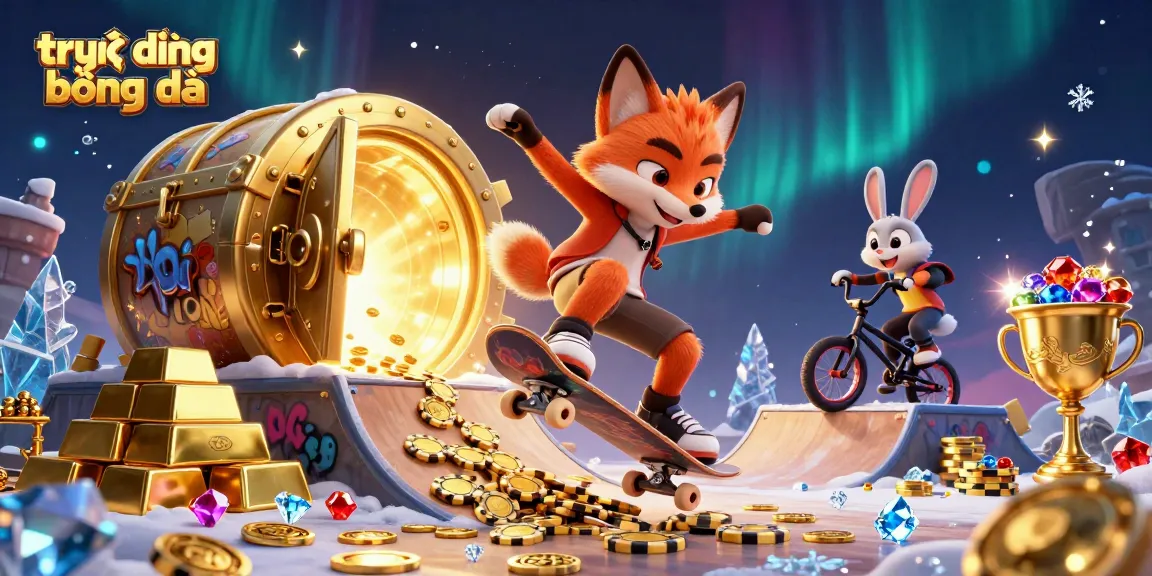Bet on trực tiếp bóng đá today with an animated fox and rabbit, enhanced by casino graphics.