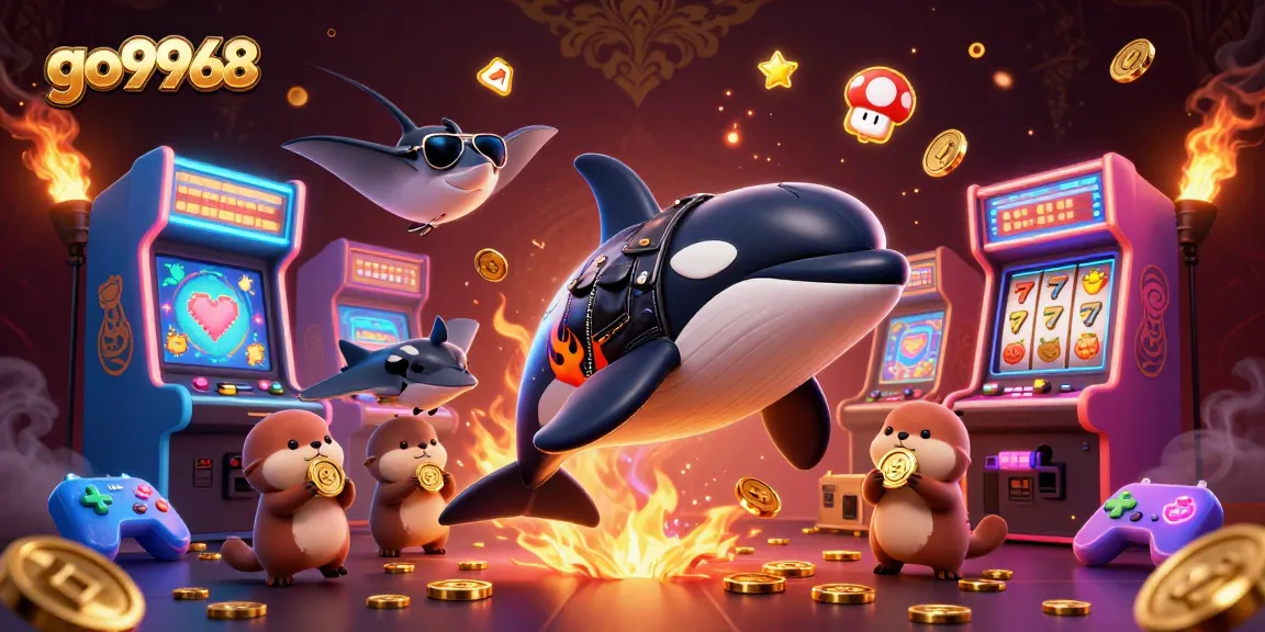 Experience high-energy gaming with go9968's colorful 3D casino scene featuring dynamic characters and slot elements.