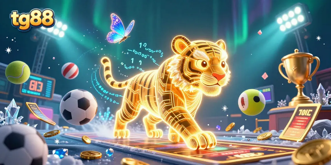 Experience thrilling gaming at tg88, featuring a glowing golden tiger in a dynamic casino scene.