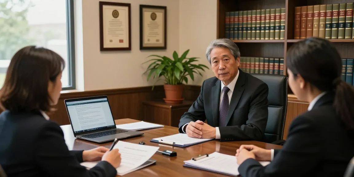 Criminal lawyer explaining legal rights and options to clients, embodying trust and expertise.