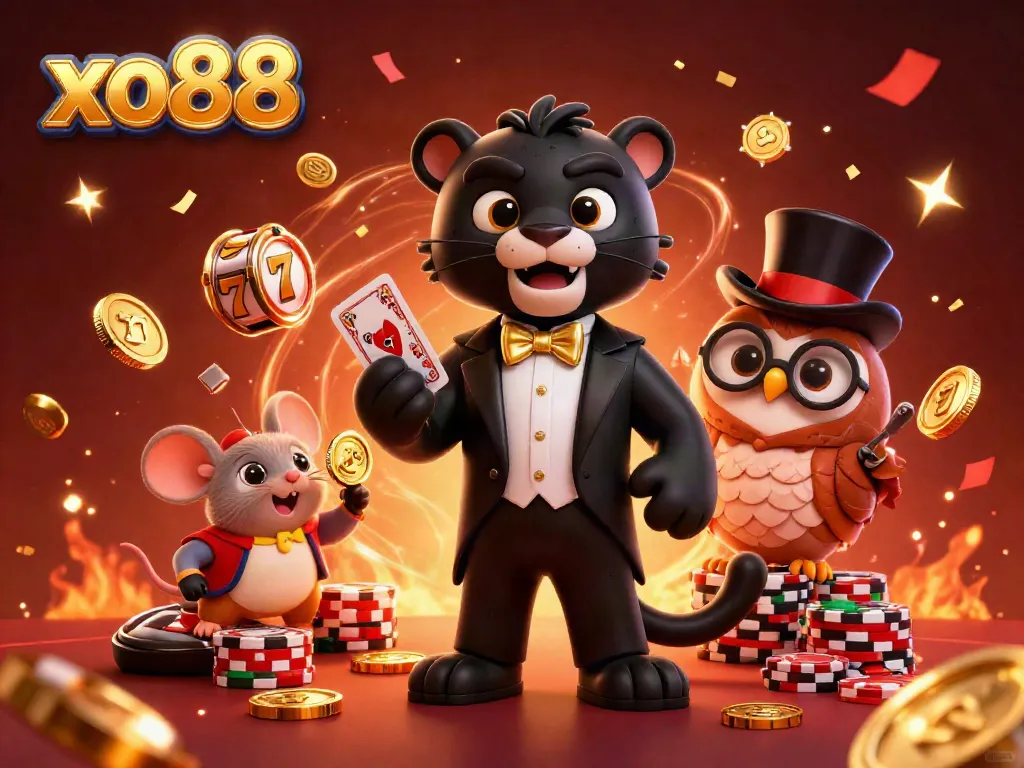 Experience exciting gameplay at xo88 with a dynamic casino illustration featuring a panther dealer.