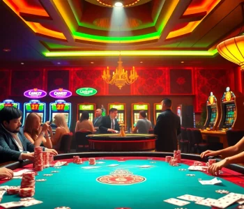 Excited players engaging at a poker table scene illustrating the vibrant atmosphere of https://s8hn.com/ casino excitement with luxury elements.