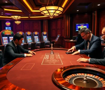 Experience the thrill of winning at ta88 in a luxurious casino with vibrant poker tables and elite players.