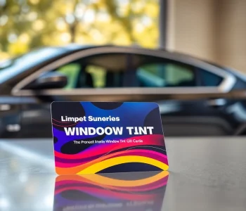 Showcase a vibrant window tint gift card against a luxurious background highlighting its premium features.