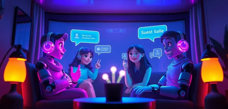 Interactive AI character chat experience showcasing Crushon IA in a vibrant digital setting