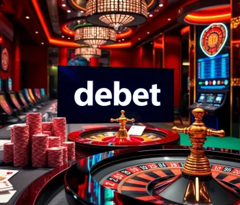 Experience thrilling gaming with debet as players engage at high-stakes casino tables, showcasing vibrant chips and cards.