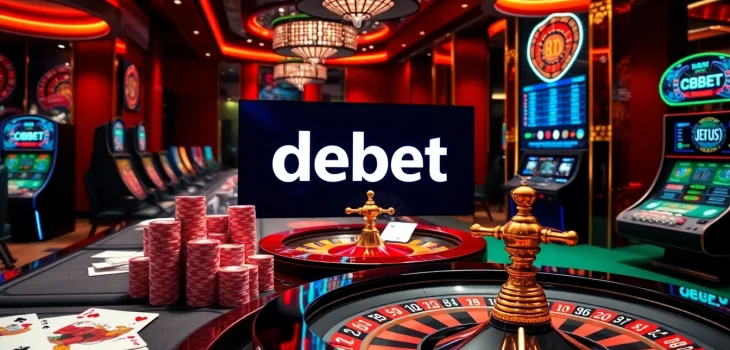 Experience thrilling gaming with debet as players engage at high-stakes casino tables, showcasing vibrant chips and cards.