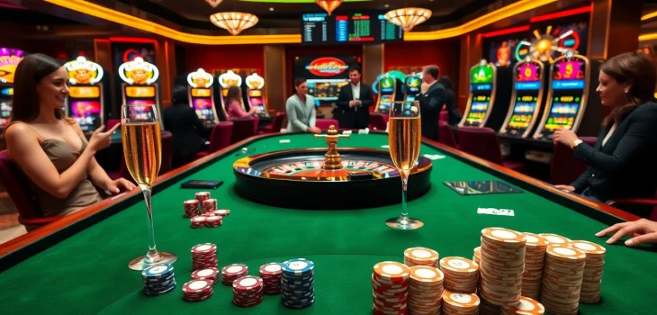 Experience the thrill of gaming with exciting visuals from https://vin88ac.com/, showcasing a luxurious casino atmosphere filled with high-stakes gameplay.