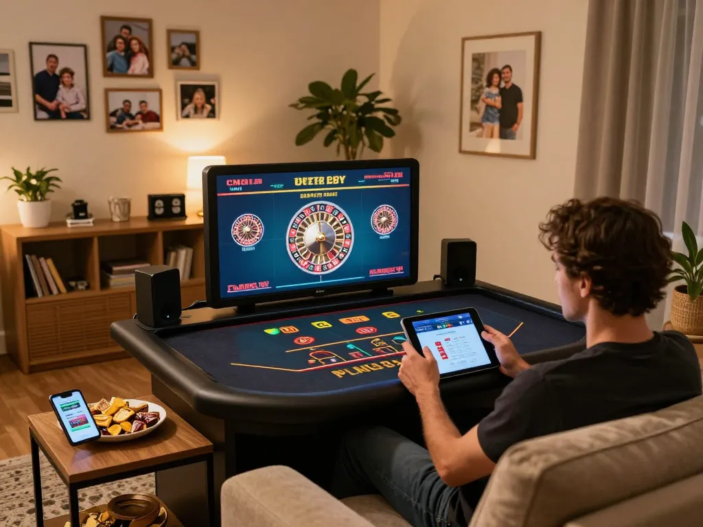 Engaging in online gaming with CM88's interactive roulette experience on a tablet.