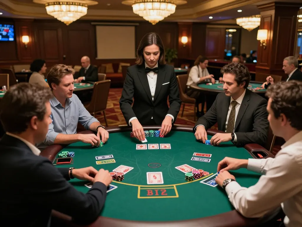 Players at a blackjack table strategizing their bets at tg88 trang chủ, showcasing engaging gameplay in a lively casino setting.