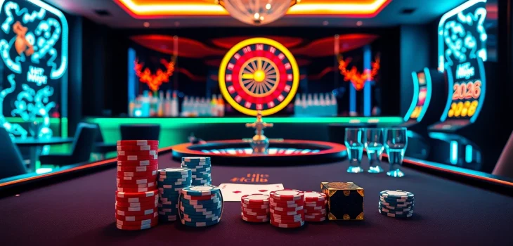 Hitclub casino players enjoy engaging games at a luxurious poker table with vibrant chips.