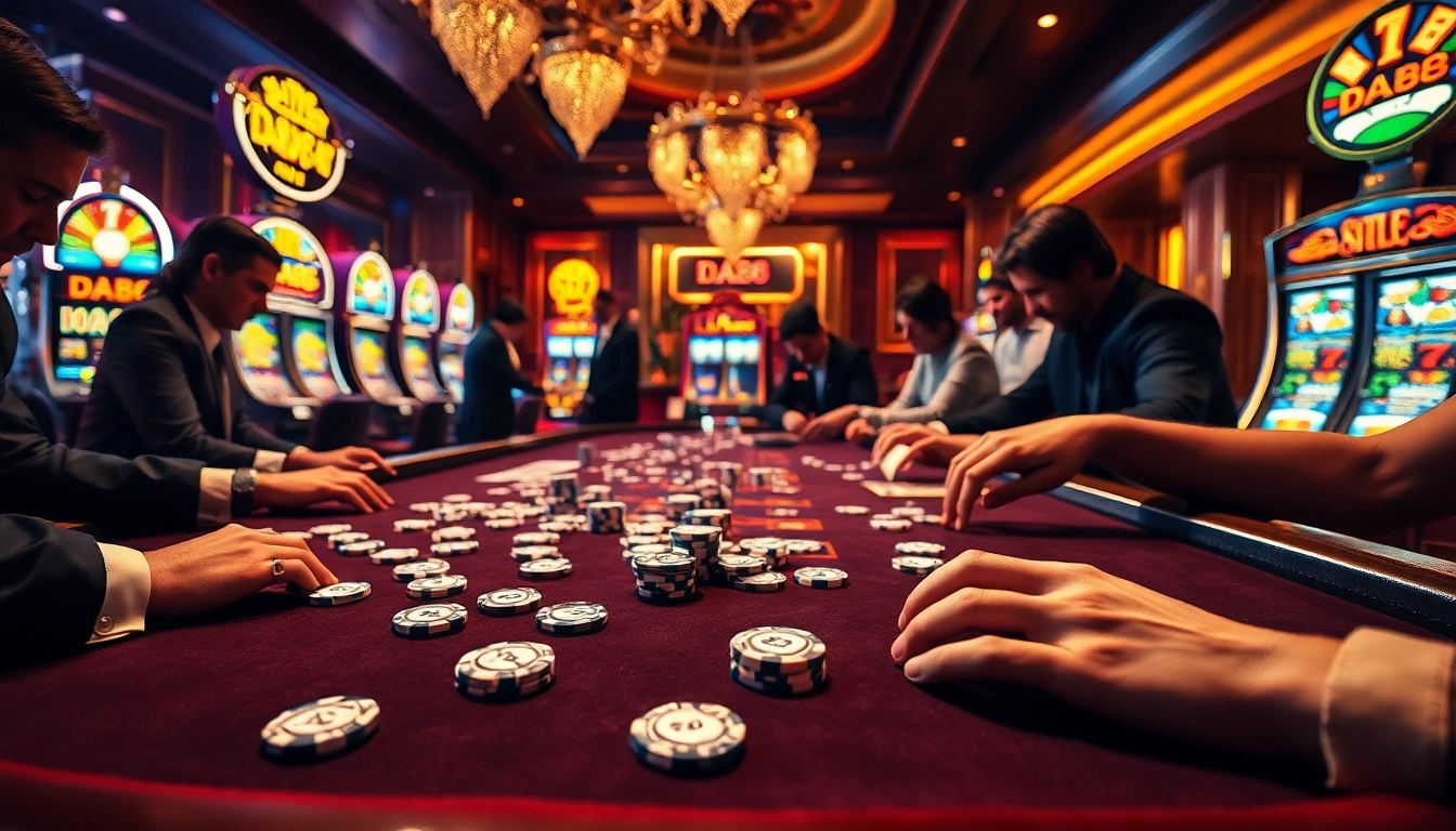 Gambling at a luxury casino table with DA88 poker chips in play, capturing the thrill of the game.