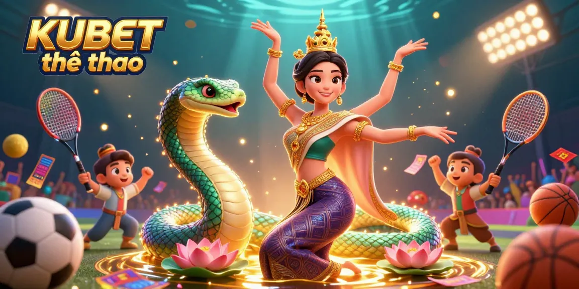 KUBET thể thao offers an immersive betting experience with a beautiful woman in traditional attire and sports elements.
