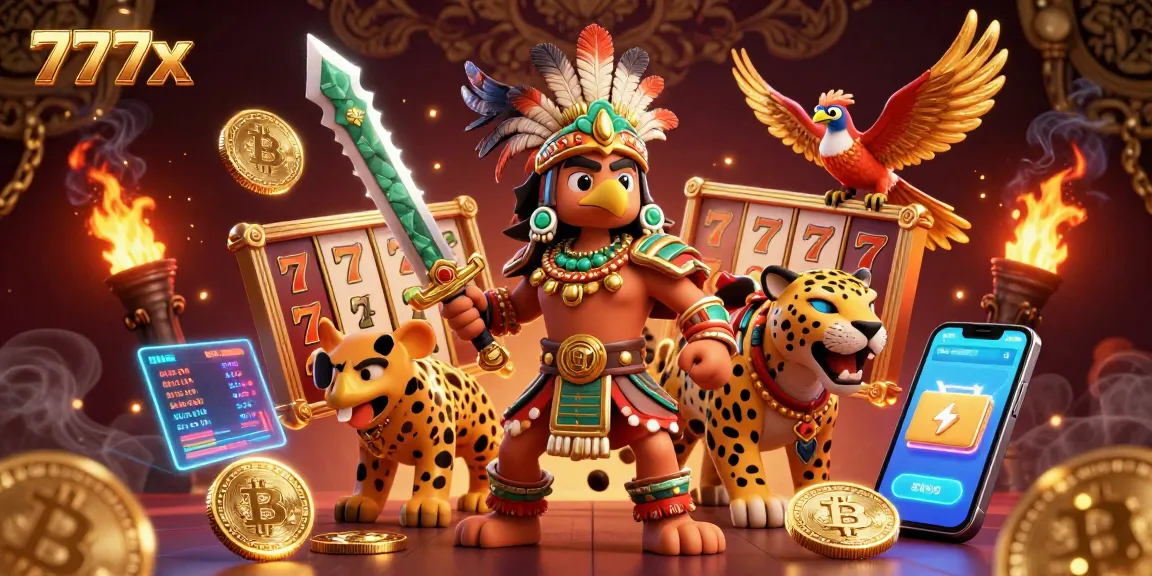 Play slots and win big with 777x in this vibrant 3D casino scene featuring ancient warriors.