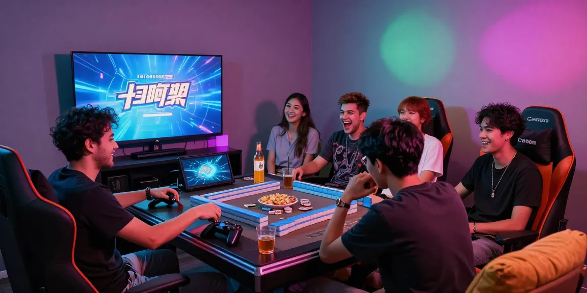 Friends enjoying Mahjong at https://hm88.cafe/ in a vibrant gaming lounge