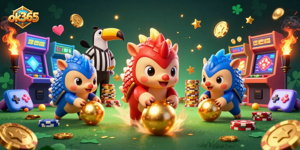 Experience thrilling gameplay at ok365 with engaging pangolin characters in a vibrant casino scene.