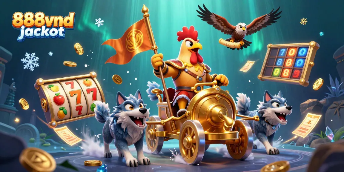 Experience the thrill of 888vnd jackpot in this dynamic casino illustration featuring a golden war chariot.