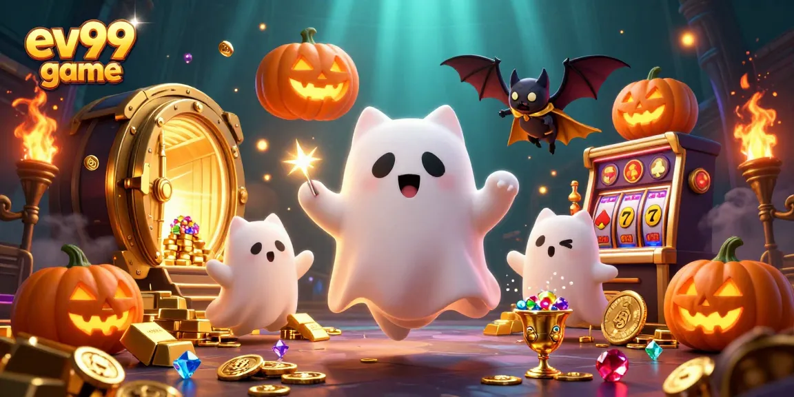 Immerse in the ev99 game action with vibrant ghosts and treasures in a haunted casino.