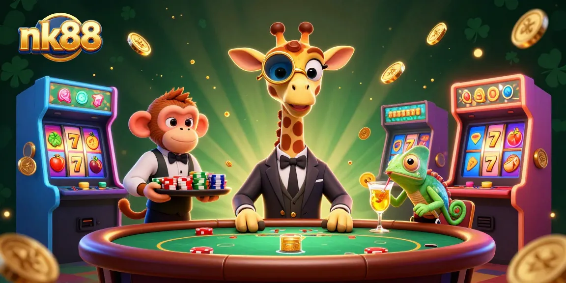 Experience thrilling gameplay at nk88 with a high-roller giraffe and vibrant casino scenes.