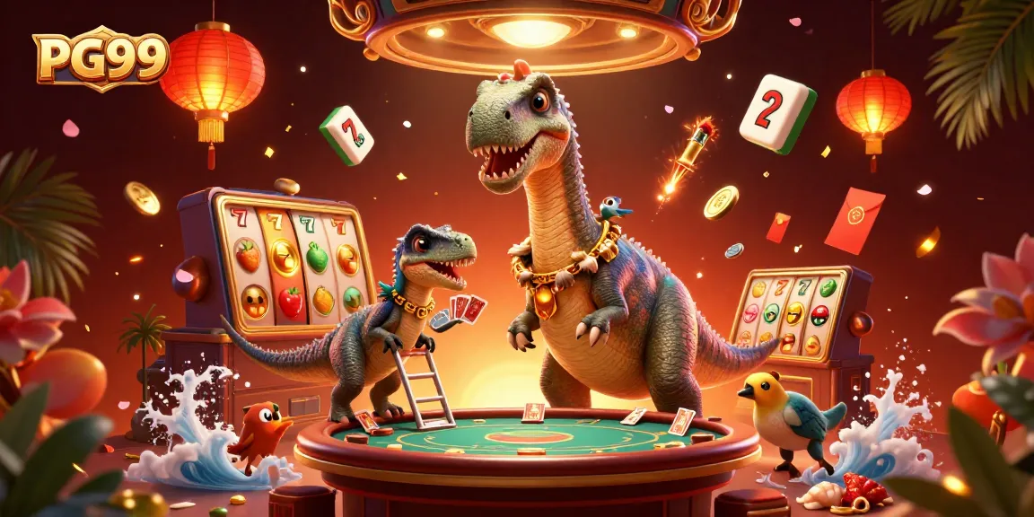 Experience thrilling gameplay at PG99 with vibrant illustrations of enormous creatures at the casino.