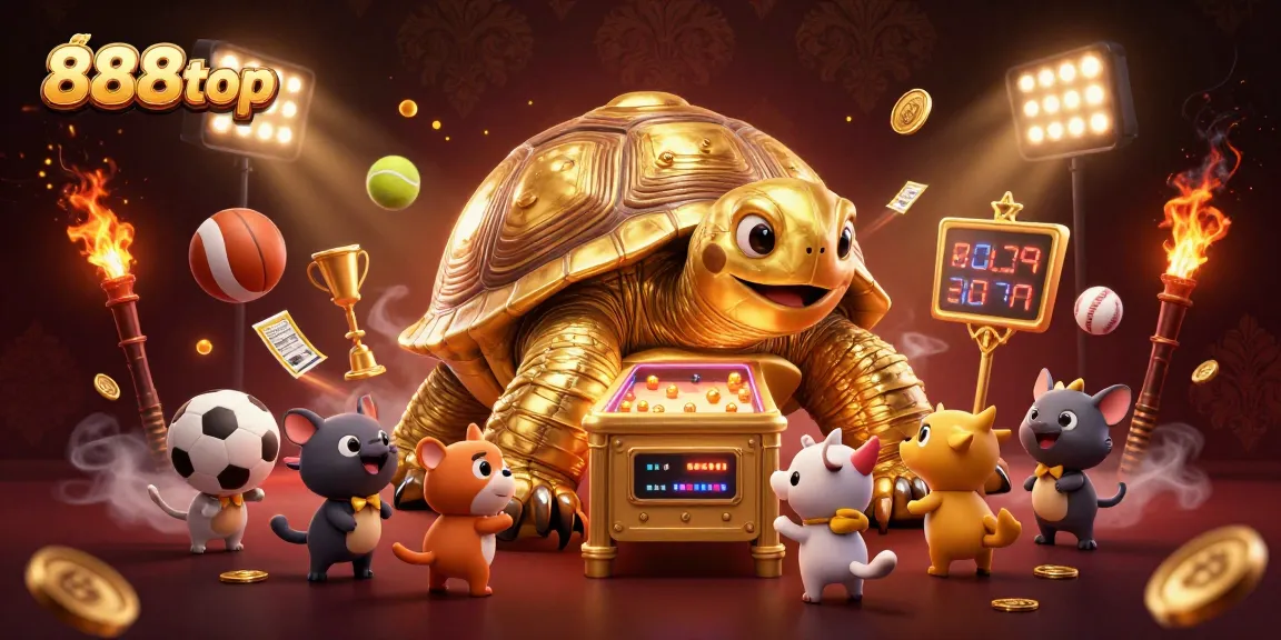 Experience the excitement at 888top with a vivid display of animated characters and dynamic sports elements.