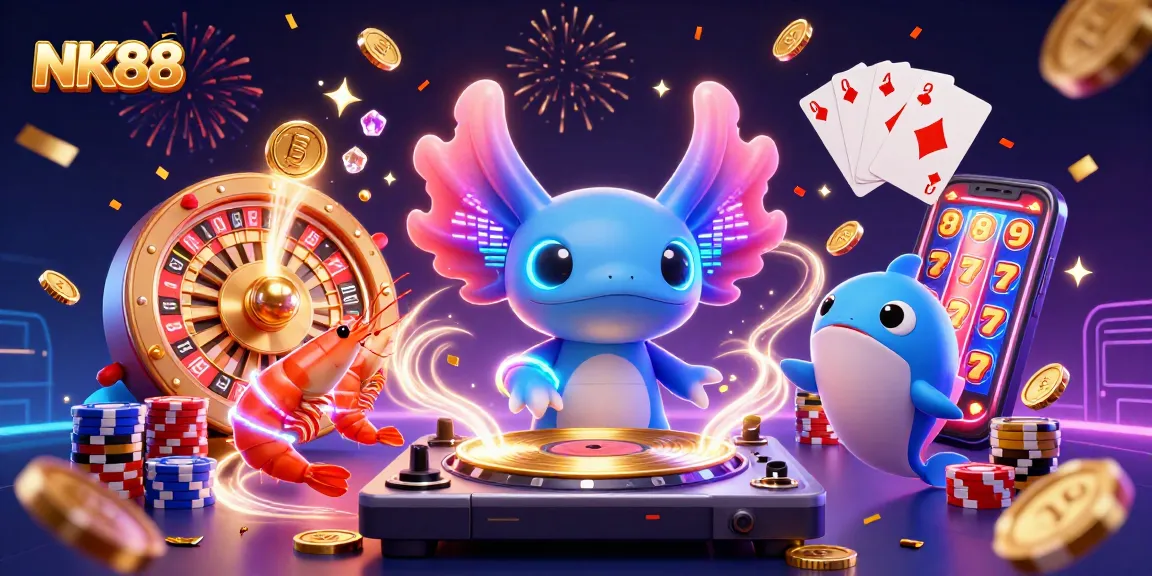 Experience thrilling action at NK88, featuring colorful characters, jackpots, and vibrant casino elements.
